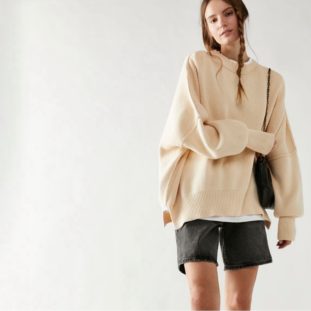 Free People Oversized Cream Knit Sweater, size small